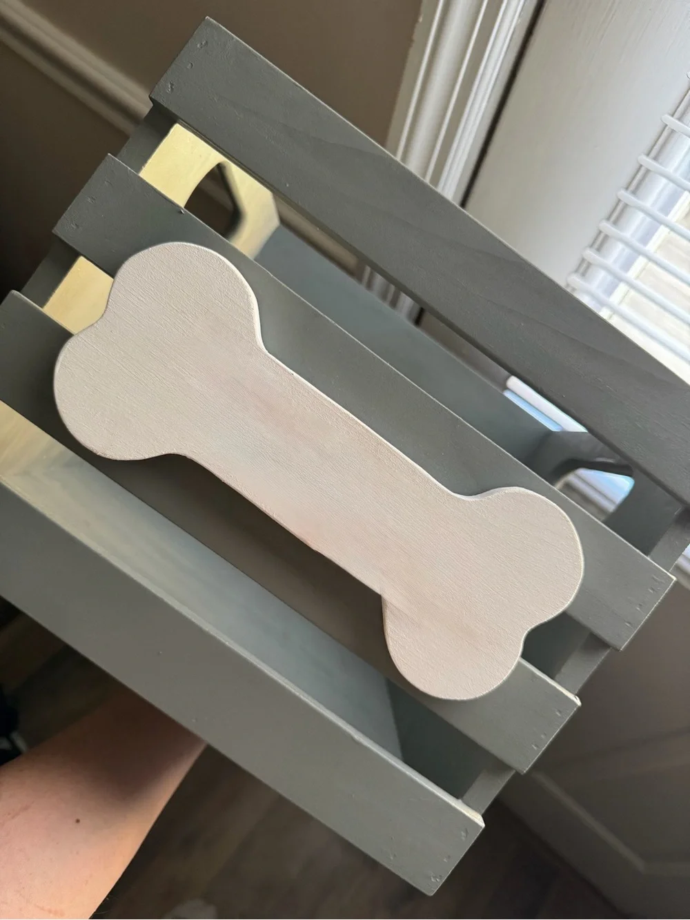 Handmade Wooden Pet Bone Accent Crate - Gray and White - For Dogs